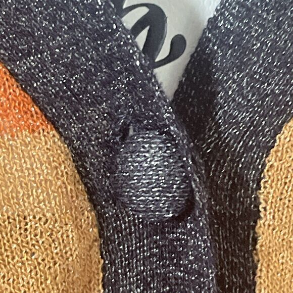 Vero Moda Thin Light Sweater Wide Stripe Metallic Orange Tan Gray Knit SZ S NWT - Picture 7 of 8